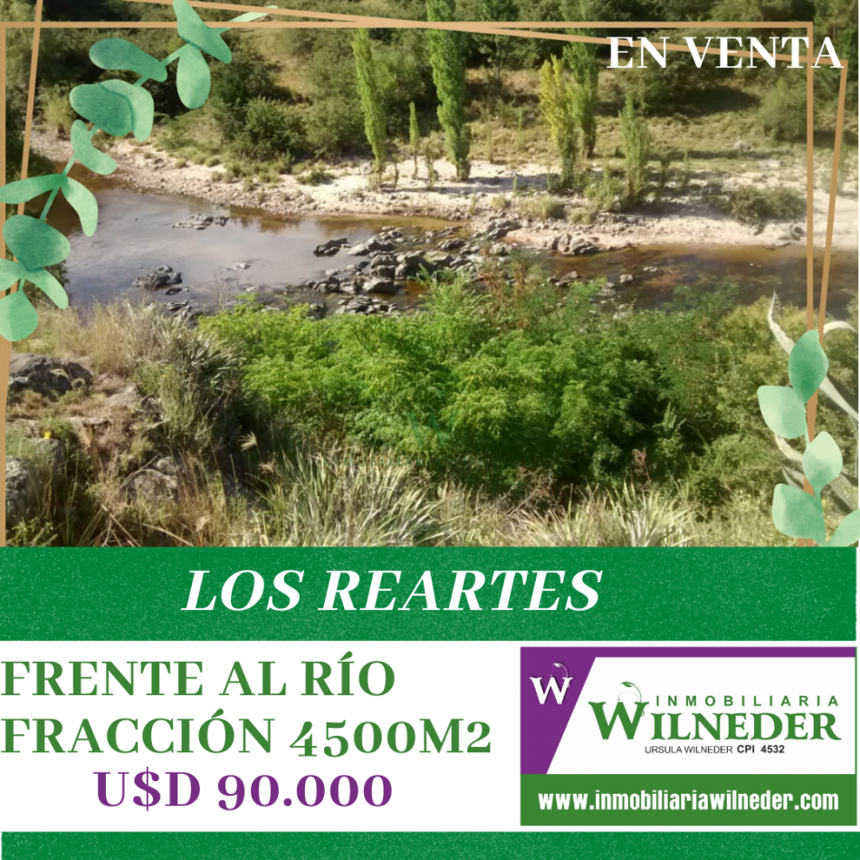 Terreno 4500m2 frente al rio Los Reartes, Capilla Vieja 